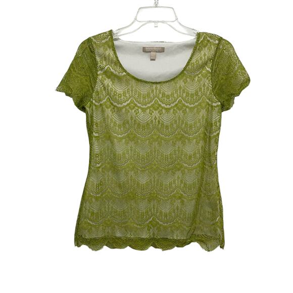 Banana Republic Tops - Banana Republic EGreen Scalloped Lace Overlay Short Sleeve T-Shirt Top XS